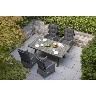 LC Garden »Barcelona« Gartenmöbel Set 5tlg. Esstisch 200cm Aluminium anthrazit/Keramik grau + 4 Gartenstühle Rattan Gartenset