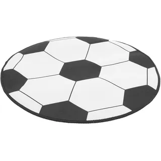 Runder Fußballteppich 1 Stück aus Polyester Rutschfest für Kinderzimmer | Fußballmuster, Bunte Druckoptik, Rollbar, für Hartholzboden und Barfuß, Dekorativ im Kinderzimmer