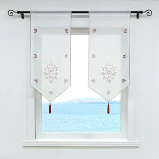 ESLIR Scheibengardine mit Tunnelzug Gardinen Küche Bistrogardinen Transparent Stores Panneaux Voile Weinrot BxH 40x90cm 1 Stück