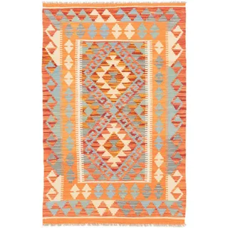 Nain Trading Orientteppich Kelim Afghan 82x126 Handgewebter Orientteppich, rechteckig, Höhe: 5 mm beige|rot