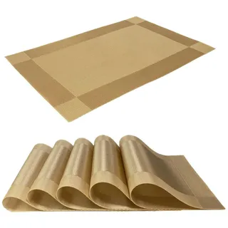 Intirilife 6x Platzset aus PVC in Gold - 45 x 30 cm - Tischset Tischmatte Untersetzer abwischbar hitzebeständig für Küche Esstisch