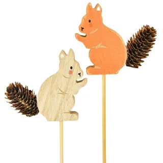 Eichhörnchen Deko Blumenstecker aus Holz, Zapfen Schwanz, Garten Herbstdeko,