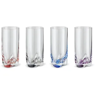 Peill+Putzler Germany 4er Set Longdrinkgläser mit buntem Boden, 300 ml Volumen, mehrfarbige Trinkgläser, Wassergläser in 6 Farben, Coctailgläser, spühlmaschinengeeignet & pflegeleicht