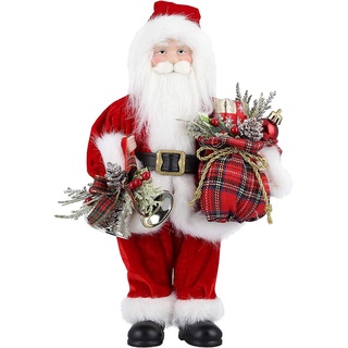 AGM Santa Claus Figur, stehende Weihnachtsmann mit Geschenk- und Weihnachtsglocken, Klassische Weihnachtsbaumdekoration, Zuhause, Restrant - 30 cm