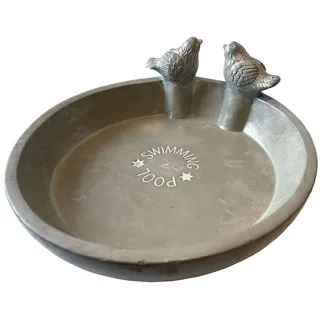 Dekowunder Vogeltränke Vogelbad, Beton mit Vogel-Figuren dekorative Gartenschale rund 24,5 cm