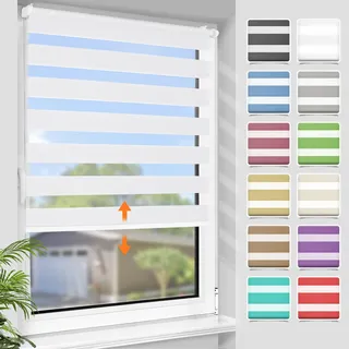 SBARTAR Doppelrollo schnurlos Klemmfix Rollos für Fenster ohne Bohren & zum Bohren, Reinweiß B65 x H120 cm, Drücken Und Ziehen Springrollos, Lichtdurchlässig Aber Blickdicht Mittelzugrollo