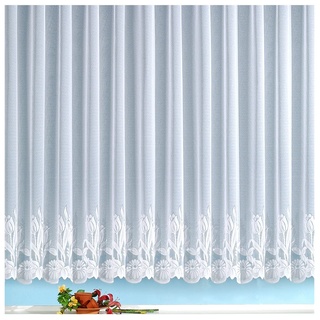 heimtexland ® Store Gardine Jacquard weiß transparent Kräuselband Vorhang mit Blumen Borte Gebogt Oekotex Typ69 Höhe 85cm x Breite 900cm