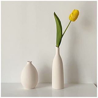 Weiße Keramikvase, flacher Ständer, nordischer Stil, handgefertigte Vase für trockene Blumen, Heimdekor-Zubehör für jeden Raum (weiß, 2 Stück)