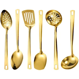 Gold Küchenutensilien Set 6-teilig, Besteck Set, Gold Besteck, Edelstahl Kochutensilien Set, Edelstahl Küchen mit Messer, Gabel, Löffel, Cutlery Set für Haushalt, Restaurant, Party