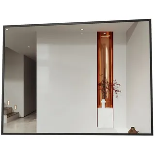 Hopibath Wandspiegel Schwarz Wandspiegel groß klein gross Badspiegel mit Alurahmen (Badspiegel Flurspiegel Kosmetikspiegel, 40-100cm), 5mm Kupfer- und bleifreier Spiegel schwarz 60 cm x 40 cm