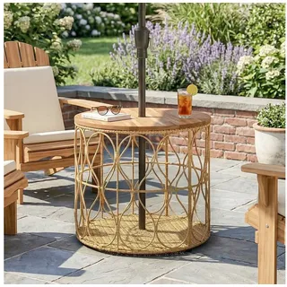 Outsunny Beistelltisch mit Rattanoptik, Akazienholzplatte, verstellbaren Füßen (Balkontisch, 1-St., Gartentisch), für Garten Terrasse Balkon Teak beige