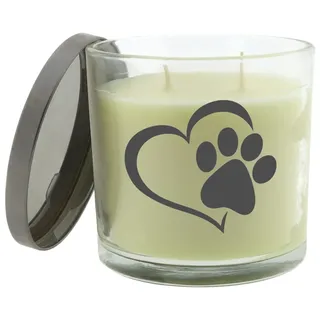 WB wohn trends Duft-Kerze mit Deckel, Pfote mit Herz Hund Katze, 10x10cm, Creme, 2 Dochte, BlackBerry & Bay Duft-Windlicht Glas-Kerze