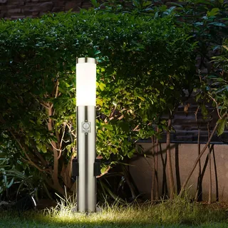 LED Sockelleuchte mit Steckdose Wegeleuchte Außen mit Bewegungsmelder Gartenstehlampe LED Pollerleuchte Edelstahl, 1x9W 810lm 3000K, DxH 7,6x 60 cm