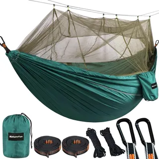 NatureFun Ultraleichte Moskito Netz Camping Hängematte (300 X 200 cm) 300kg Tragfähigkeit,Atmungsaktiv, schnell trocknende Fallschirm Nylon Enthalten 2 x Premium Karabinerhaken 4 x Nylonschlingen