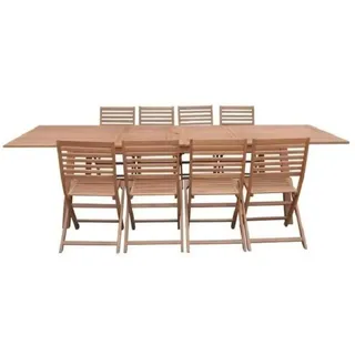 Garten-Ess-Set für 8 bis 12 Personen - Ausziehbarer Tisch 200/250/300 x 100 cm + 6 Stühle - FSC-Eukalyptusholz