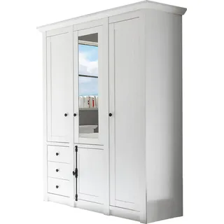 Kleiderschrank HOME AFFAIRE "California Landhaus Wäscheschrank mit Spiegel, 147 oder 236cm breit", weiß (pinie weiß), B:147cm H:206cm T:64cm, FSC-zertifizierter Holzwerkstoff, Schränke, Kleiderschrank, INKLUSIVE komplette Innenausstattung, mit einzigartigen Griffen