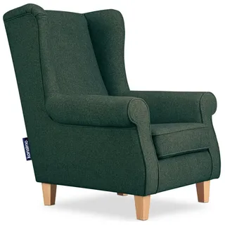 KONSIMO® Ohrensessel MILES Gepolsterter Sessel, mit Armlehnen, Massivholzbeine grün
