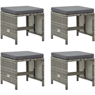 vidaXL 4X Gartenhocker mit Sitzkissen Sitzhocker Fußhocker Fußstütze Fußbank Ottomane Fußablage Gartenmöbel Hocker Poly Rattan Grau