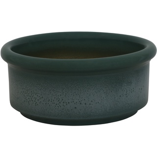 K&K Keramik Bonsaischale rund 3 Liter Pflanzschale Halle, 25x11 cm robust, dickwandig, frostfest aus Steinzeug-Keramik (grün-geflammt)