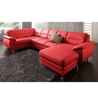 Wohnlandschaft SIT & MORE "Mailand U-Form", rot, B:312cm H:85cm T:179cm, NaturLEDER (echtes Rindleder)/Korpus passendes Kunstleder Softlux, Luxus-Microfaser Altara Nubuck (100% Polyester), Kunstleder Softlux, Luxus-Kunstleder, Sofas, wahlweise mit Bettfunktion, frei im Raum stellbar