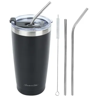 Rosenstein & Söhne Edelstahlbecher: Doppelwandiger Isolierbecher, schwarz, für bis zu 600 ml, Edelstahl (Vakuum-Isolierbecher, für Smoothies, EIS)