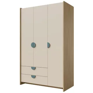 Compleo Kleiderschrank mit 2 Schubladen und 3 Türen, Kinderschrank für einen Jungen oder ein Mädchen blau