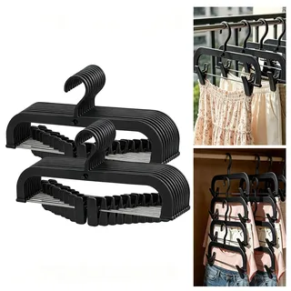 Anhow Platzsparende Hosenbügel 35cm, 20 Stück Kleiderbügel Kunststoff mit verstellbaren Zangen, Stapelbare Hosenbügel für Hosen Shorts Rock Socken Unterwäsche (Schwarz)