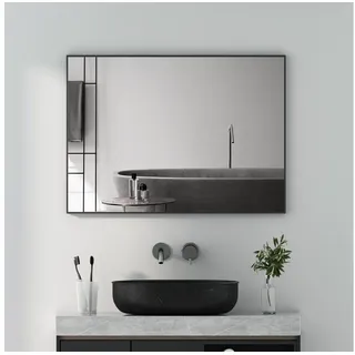 Boromal Wandspiegel Spiegel Schwarz Bad Wand Metall Rahmen 50x70 80x60 100x60 120x70 eckig (Badspiegel Badezimmerspiegel, HD Kupfer- und bleifreier Spiegel, mit Metall Haken), Vertikal Horizontal möglich, Freistehend,Wand montierbar schwarz 80 cm x 60 cm