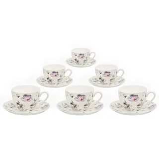 Buchensee Kaffeetassen Set aus Fine Bone China Porzellan. 6 Kaffeetassen je 210ml und 6 Unterteller mit stilvollem Tassendekor.