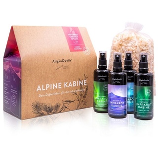 AllgäuQuelle AllgäuQuelle® Bio Infrarotkabinen-Spray-Set mit 100% Bio-Raumduft 4 Düfte inkl. Bio-Zirben-Säckchen 400 ml