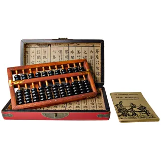 Larcele 11-Säulen Vintage-Holzabakus Lederbox chinesischer Soroban SP-03 | Massiver Hartholzrahmen, Messingverstärkte Stäbe, Rechenübung und Dekoration