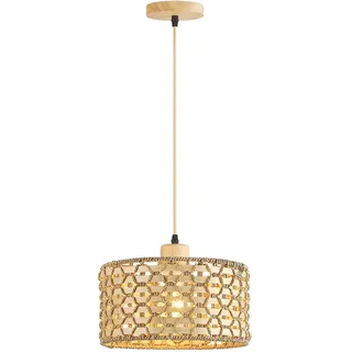 Boho rattan Hängelampe mit batterie,Innen batteriebetriebene Pendelleuchte mit Fernbedienung,Ohne Stromanschluss Hängelampen mit wiederaufladbarer Lichtquelle,Pendellampe mit RGB Farben dimmbar.