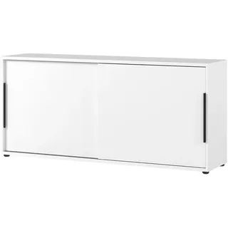 bümö Space Sideboard weiss mit Schiebetüren, Aktenschrank Holz 160 cm breit - Büro Schrank mit Schiebetür, Büroschrank schmal für die Dachschräge -