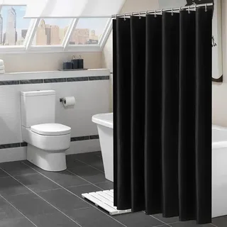 AEKDCL Duschvorhang Überlänge Schwarz 200x220cm/79x87in(WxH) Schwerer Badvorhang aus Stoff Waschbar Schimmelresistent Wasserdicht PEVA Duschvorhang für Dusche und Badewanne mit Duschvorhängeringen