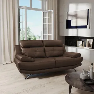 Livetastic 2-Sitzer-Sofa, Braun, Metall, Echtleder, Rindleder, 185x92x99 cm, Made in EU, Lederauswahl, Rücken echt, Wohnzimmer, Sofas & Couches, Sofas, Ledersofas