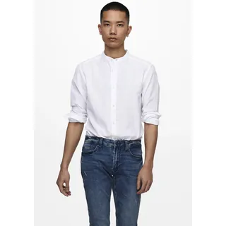 Langarmhemd ONLY & SONS "ONSCAIDEN LS SOLID LINEN MAO SHIRT NOOS", Herren, Gr. XXL, N-Gr, weiß, Web, Obermaterial: 55% Baumwolle, 45% Leinen, unifarben, slim fit normal, Rundhals, 2-Knopf-Manschette, Hemden, Baumwolle mit Leinen, slim fit