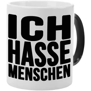 Tasse mit Farbwechsel | Ich hasse Menschen Kaffeetasse 320ml | Zaubertasse wechselt bei Heißgetränken auf lustigen Spruch | Geschenk für Kollegen Mitarbeiter und Büro