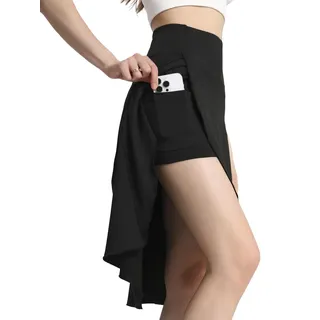 Bezioner Hosenrock Damen Sommer Midirock Tennisrock mit Hose Taschen HoherTaille Golfrock Sportrock mit Schlitz Rüschensaum