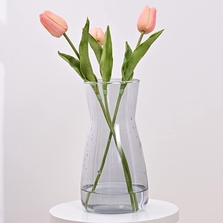 Vzmiza Grau Glas Vase Für Moderne Heimdekoration - Flower Vase Für Pampasgras - nordischer Boho-Stil vasen Glas für Hochzeit -Große Blumenvase für tulpen-Esstisch, Wohnen-BodenVase (Grau)