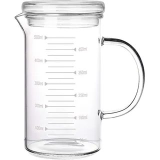 500 ml Glas-Messbecher mit Deckel, hitzebeständiger Griff, Messbecher, klare Skala, V-förmiger Ausgießer für Milch, Kaffee, Flüssigkeit, Becher, Trinkgläser, Backofen, Gefrierschrank geeignet