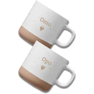 Tassen-Set aus Steingut – Opa & Oma – Weiß – Geschenkset für Kaffee & Tee – Geschenkidee für Großeltern