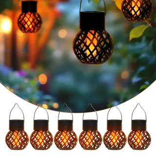 Solar Mini Hängeleuchten 9 x 7 cm mit Flammeneffekt - 6er Set - LED Laternen klein zum Hängen für Außen - Garten Deko Beleuchtung Solarlaterne Solarlampe Lampion Hängeleuchte