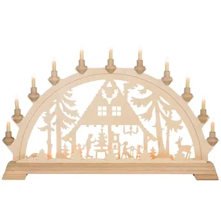 Kunstgewebe Taulin Schwibbogen Taulin Lichterbogen Waldhaus - mit Vorbel., Handarbeit aus dem Erzgebirge beige