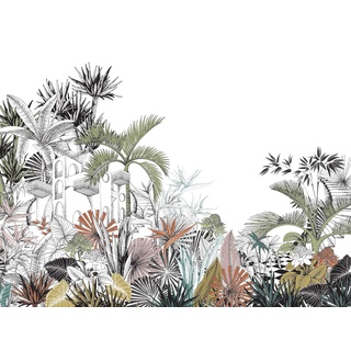 Rasch Tapete 688146 - Fototapete auf Vlies mit tropischem Motiv auf weißem Hintergrund, Dschungeltapete - 3m x 4m