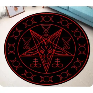 Klassischer Pentagramm-Teppich, runder Teppich mit Mond und Totenkopf, Wohnzimmer, Schwarze Wohnkultur, Moderne Stuhlmatten 160cm