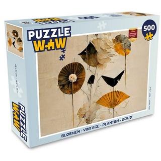 MuchoWow Puzzle Blumen - Vintage - Pflanzen - Gold, 500 Puzzleteile, Foto-Puzzle, Bilderrätsel, Puzzlespiele, Spielzeug bunt
