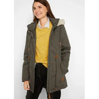 bonprix Wattierter Parka mit Fellimitat-Besatz, grün, Gr.46, Wattierter Parka mit Kapuze, abnehmbarer Fellimitat-Besatz, 55% Baumwolle