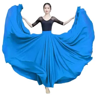 WDSBZNB Bauchtanz Rock 720 Grad Chiffonrock Balletttanz Damen Skate Lange Röcke Tänzerin Übungskleidung Professioneller Bühnentanzrock(Sky Blue,L Length 90cm)