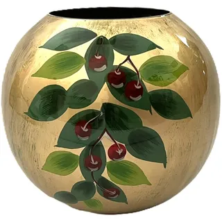 Vase Rund Emaille Grün Gold Klein 14 cm