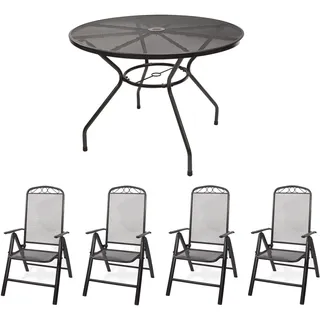 Dema - Gartenmöbel Set Metall 1x Tisch Rund 100x72cm + 4x Stuhl Sitzgruppe Garnitur
